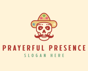 Mustache Calavera Skull logo design