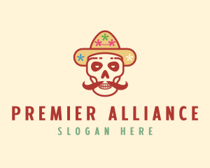 Mustache Calavera Skull logo design