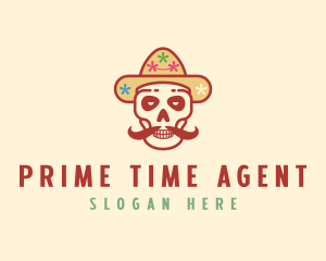 Mustache Calavera Skull logo design