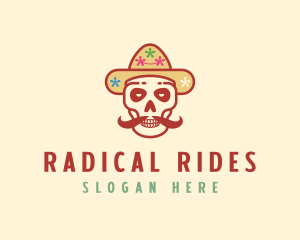 Mustache Calavera Skull logo design