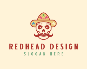 Mustache Calavera Skull logo design