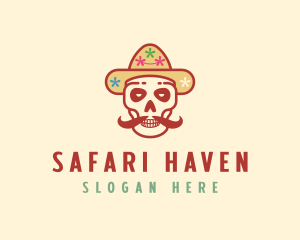 Mustache Calavera Skull logo design