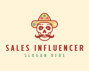 Mustache Calavera Skull logo design