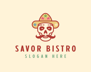 Mustache Calavera Skull logo design