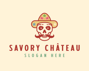 Mustache Calavera Skull logo design