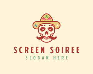 Mustache Calavera Skull logo design