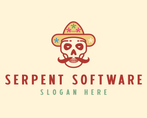 Mustache Calavera Skull logo design