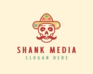 Mustache Calavera Skull logo design