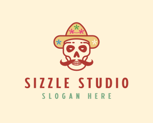 Mustache Calavera Skull logo design