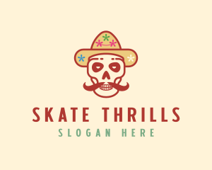 Mustache Calavera Skull logo design