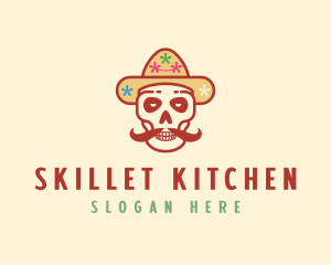 Mustache Calavera Skull logo design