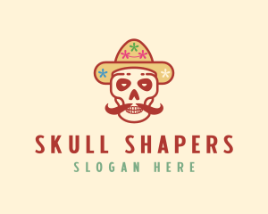 Mustache Calavera Skull logo design