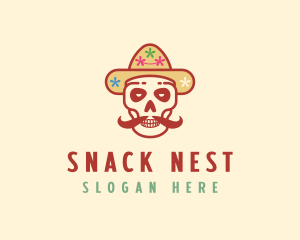 Mustache Calavera Skull logo design