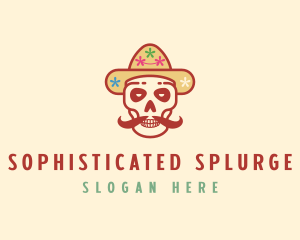 Mustache Calavera Skull logo design