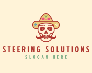 Mustache Calavera Skull logo design