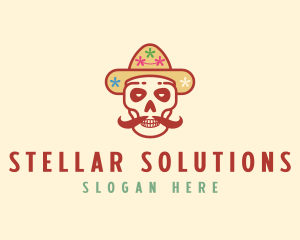 Mustache Calavera Skull logo design