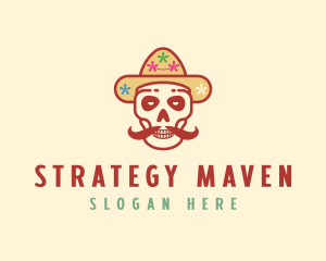 Mustache Calavera Skull logo design