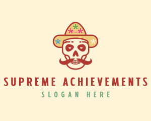 Mustache Calavera Skull logo design