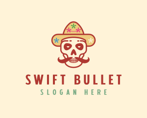 Mustache Calavera Skull logo design