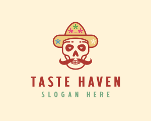 Mustache Calavera Skull logo design