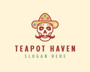 Mustache Calavera Skull logo design