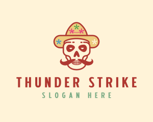 Mustache Calavera Skull logo design