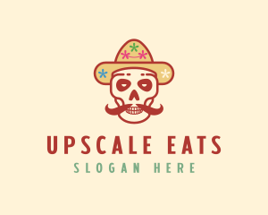 Mustache Calavera Skull logo design