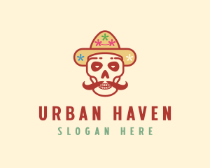 Mustache Calavera Skull logo design