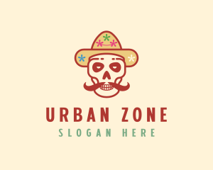 Mustache Calavera Skull logo design