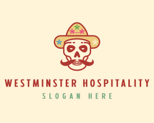 Mustache Calavera Skull logo design