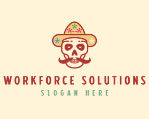 Mustache Calavera Skull logo design