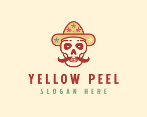 Mustache Calavera Skull logo design