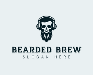 Podcaster Beard Skull logo design