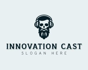 Podcaster Beard Skull logo design