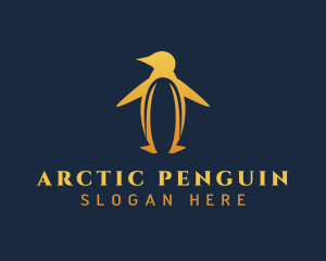 Golden Penguin Bird logo design