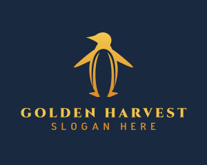 Golden Penguin Bird logo design