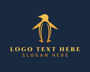 Golden Penguin Bird logo