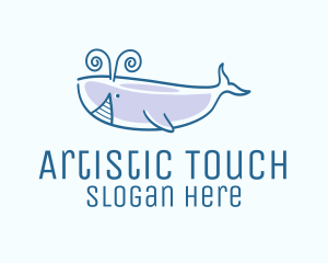 Blue Happy Whale logo design