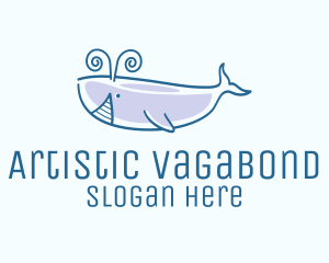 Blue Happy Whale logo design