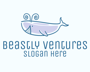 Blue Happy Whale logo design