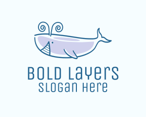 Blue Happy Whale logo design