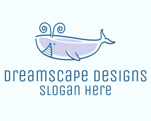 Blue Happy Whale logo design