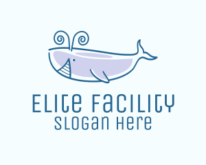 Blue Happy Whale logo design