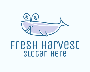 Blue Happy Whale logo design