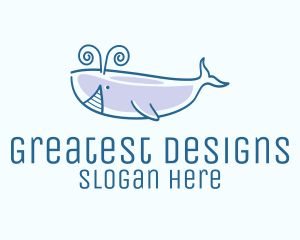 Blue Happy Whale logo design