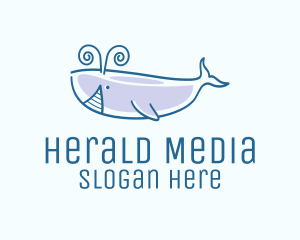 Blue Happy Whale logo design