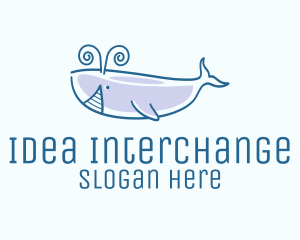 Blue Happy Whale logo design