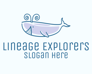 Blue Happy Whale logo design