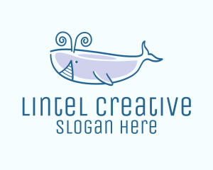 Blue Happy Whale logo design