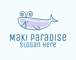 Blue Happy Whale logo design